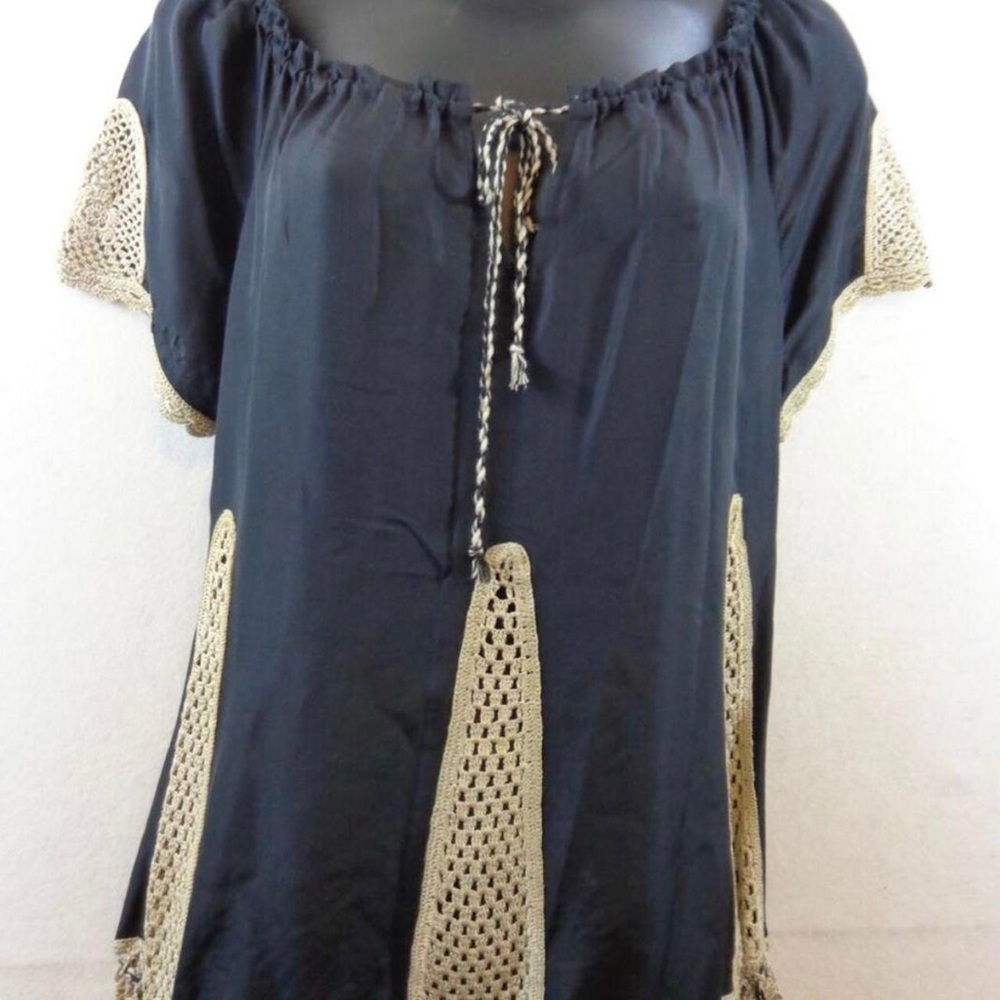 BCBG Black Silk and Crochet Blouse